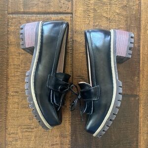 Dadawen black leather chunky platform tassel loafers with lug soles EU 40 US 9